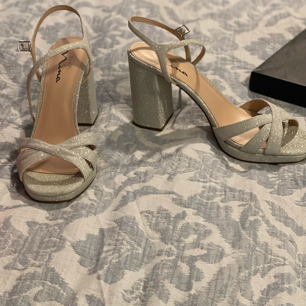 Touch of Nina Silver Glitter Block Heels
